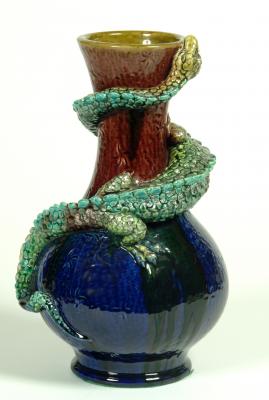 Appraisal: A BURMANTOFTS FAIENCE VASE of bottle form the brown blue