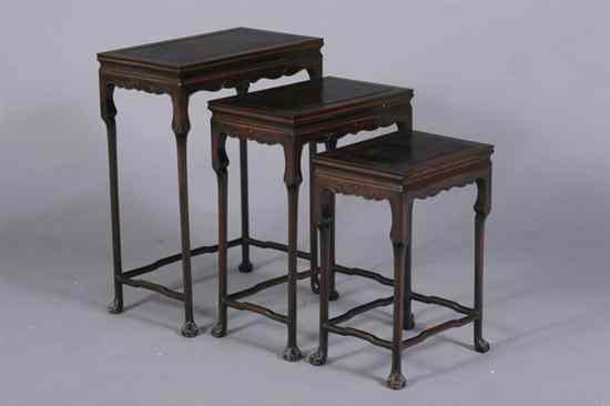 Appraisal: THREE CHINESE ROSEWOOD NESTED TABLES - in x in x