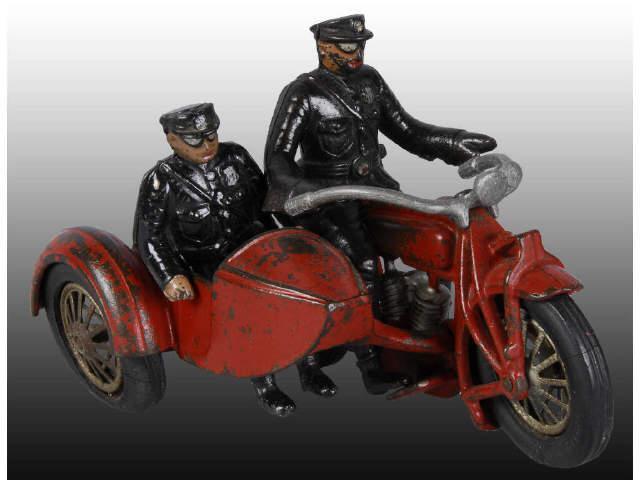 Appraisal: Cast Iron Toy Hubley Motorcycle w Sidecar Shiel Description Red