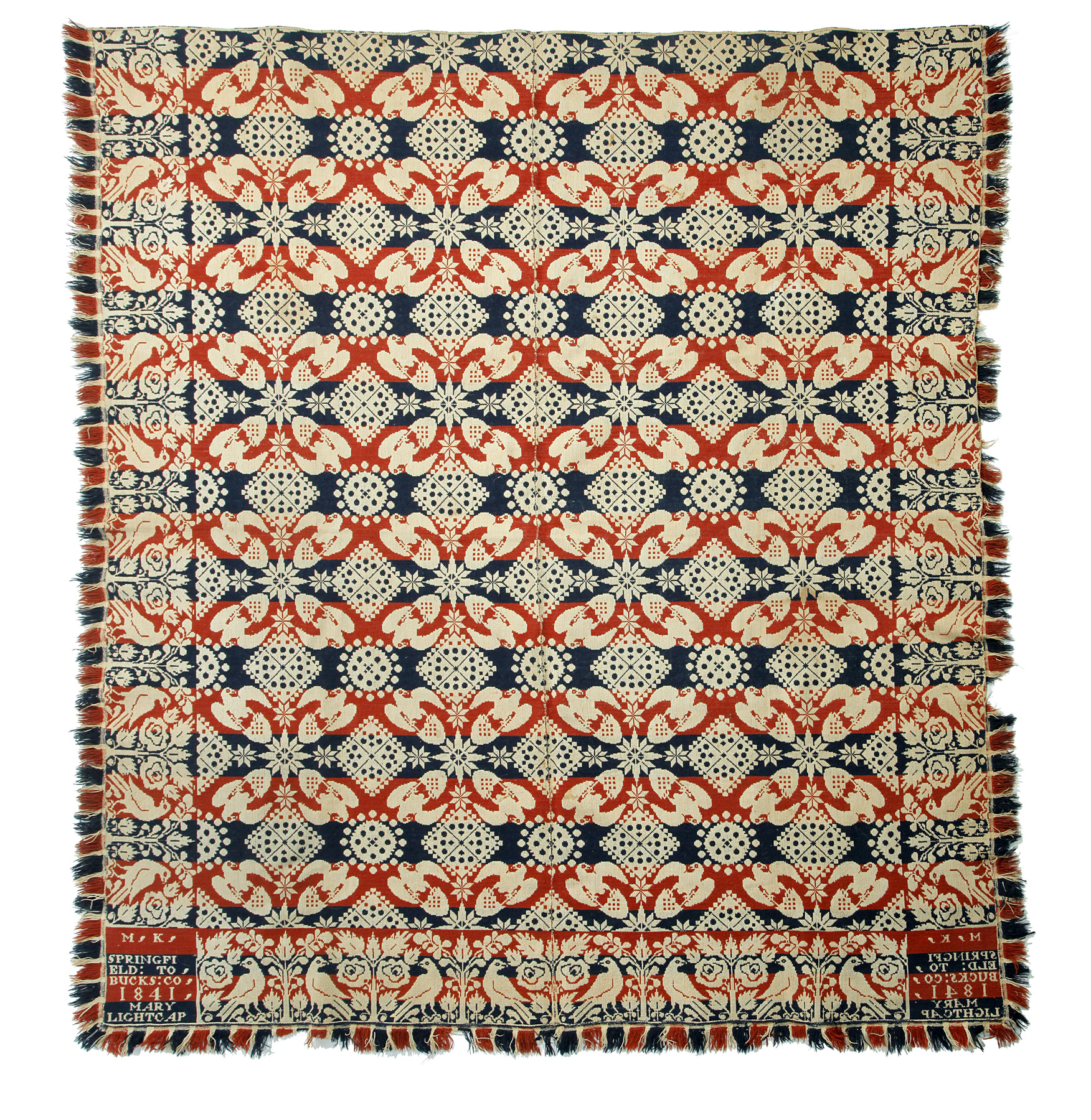 Appraisal: PENNSYLVANIA JACQUARD COVERLET Woven by Michael Kaufman Springsfield Township Bucks