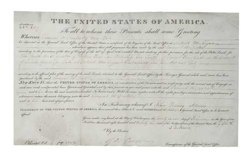 Appraisal: ADAMS JOHN QUINCY Partly-printed vellum Document Signed as President land