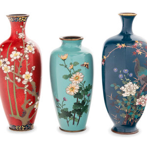 Appraisal: Three Cloisonn Vases TH CENTURY each of slender ovoid from