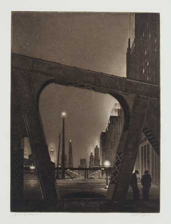 Appraisal: GERALD GEERLINGS Jewelled City Chicago Aquatint and etching printed in