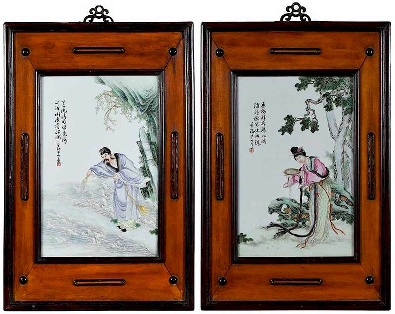 Appraisal: Pair Republic Period Famille Rose Plaques Chinese early th century