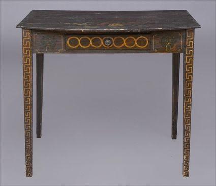 Appraisal: CONTINENTAL PAINTED AND ROSEWOOD GRAINED SIDE TABLE The bow-front overhang