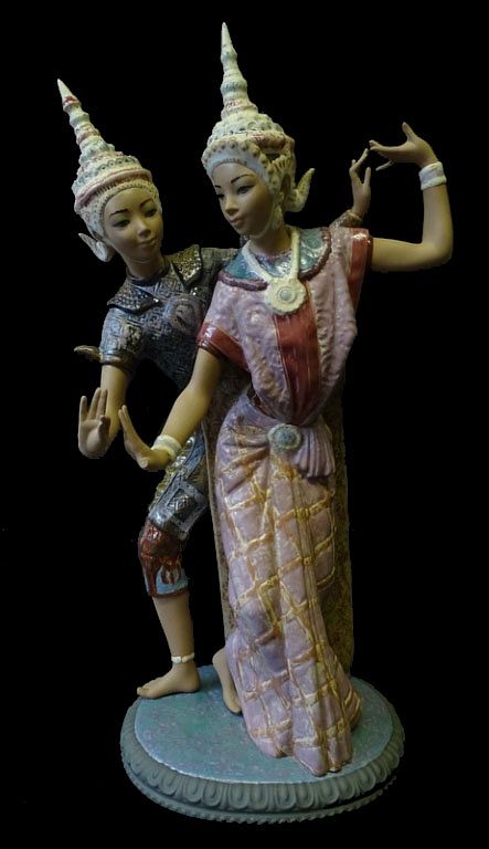 Appraisal: Lladro Thai Dancers Porcelain Lladro Thai Dancers Porcelain Good condition