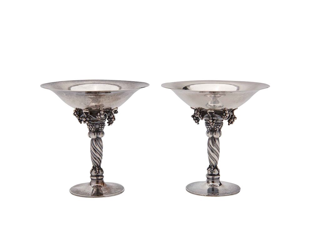 Appraisal: Pair of GEORG JENSEN Silver Grape Tazzas Pair of GEORG