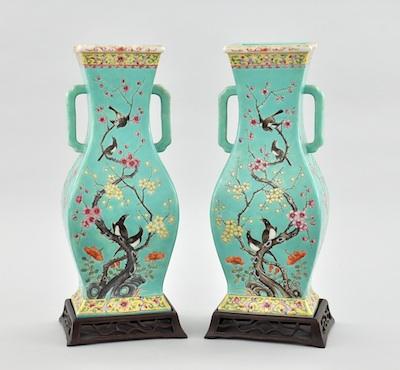 Appraisal: A Pair of Turquoise Porcelain Vases Chinese Republic Period A