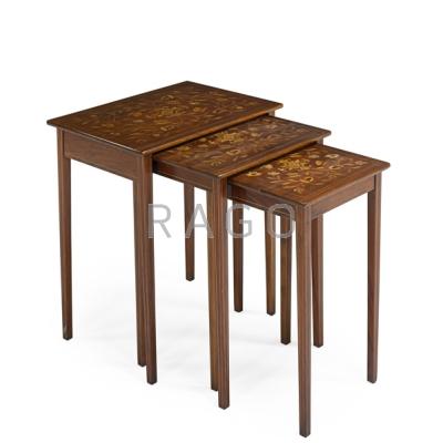 Appraisal: NEST OF THREE TABLES Three with marquetry tops and line