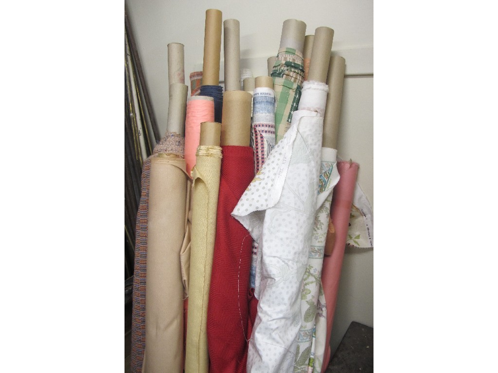 Appraisal: Lot of assorted rolls of fabric in a travel trunk