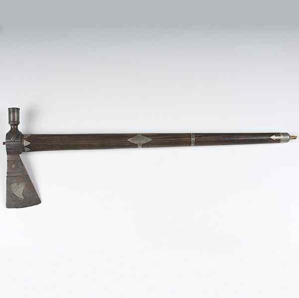 Appraisal: Plains-Style Inlaid Pipe Tomahawk reproduction Cast head with weeping hear