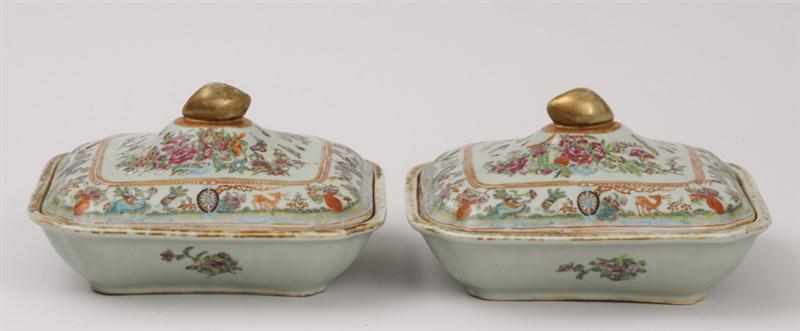 Appraisal: PAIR OF CANTON ENAMELED VEGETABLE DISHES COVERS AND STANDS Each