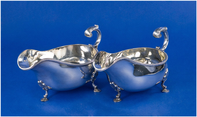 Appraisal: Large Silver Plated Gravy Boats Acanthus Scrolled Handle Shell Knuckles