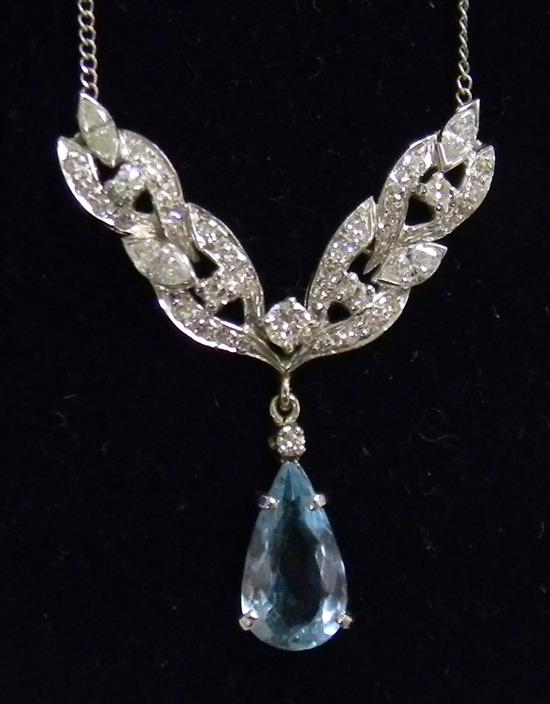 Appraisal: JEWELRY K white gold aquamarine and diamond necklace set with