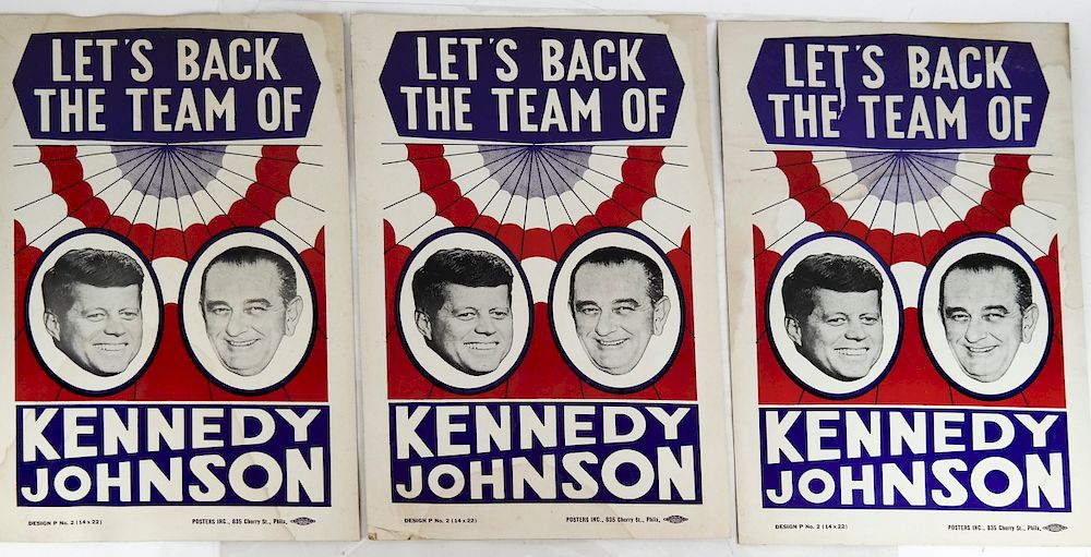 Appraisal: Four Kennedy Lyndon Johnson Jugate Posters Let's Back the Team