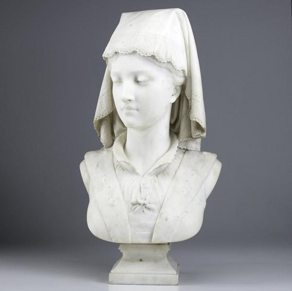 Appraisal: Marble bust of a woman in lace bordered head scarf