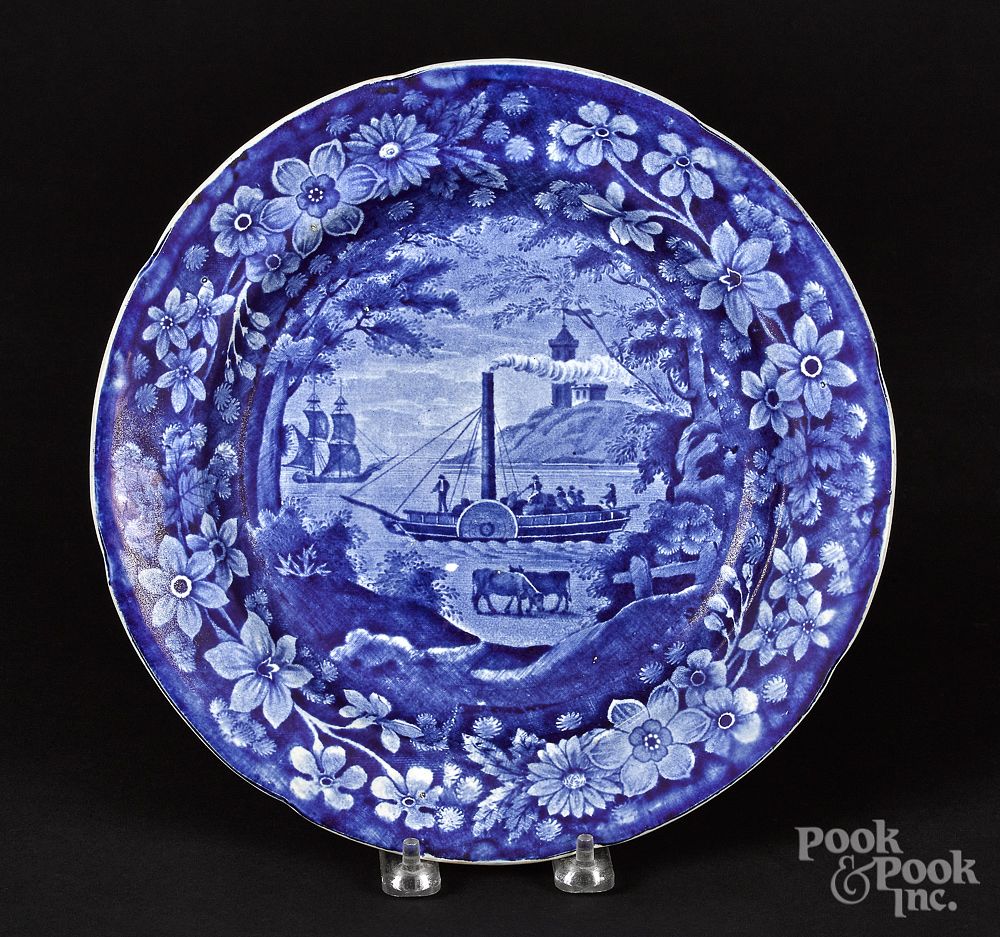 Appraisal: Historical blue Staffordshire plate Historical blue Staffordshire Fulton's Steamboat plate