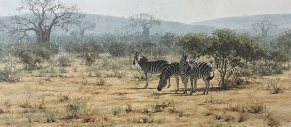 Appraisal: Paul Rose British th century Zebras and Baobab trees Limpopo