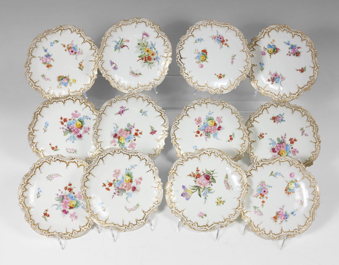 Appraisal: SET OF FRENCH LIMOGES FLOWER DECORATED FINE PORCELAIN PLATES From