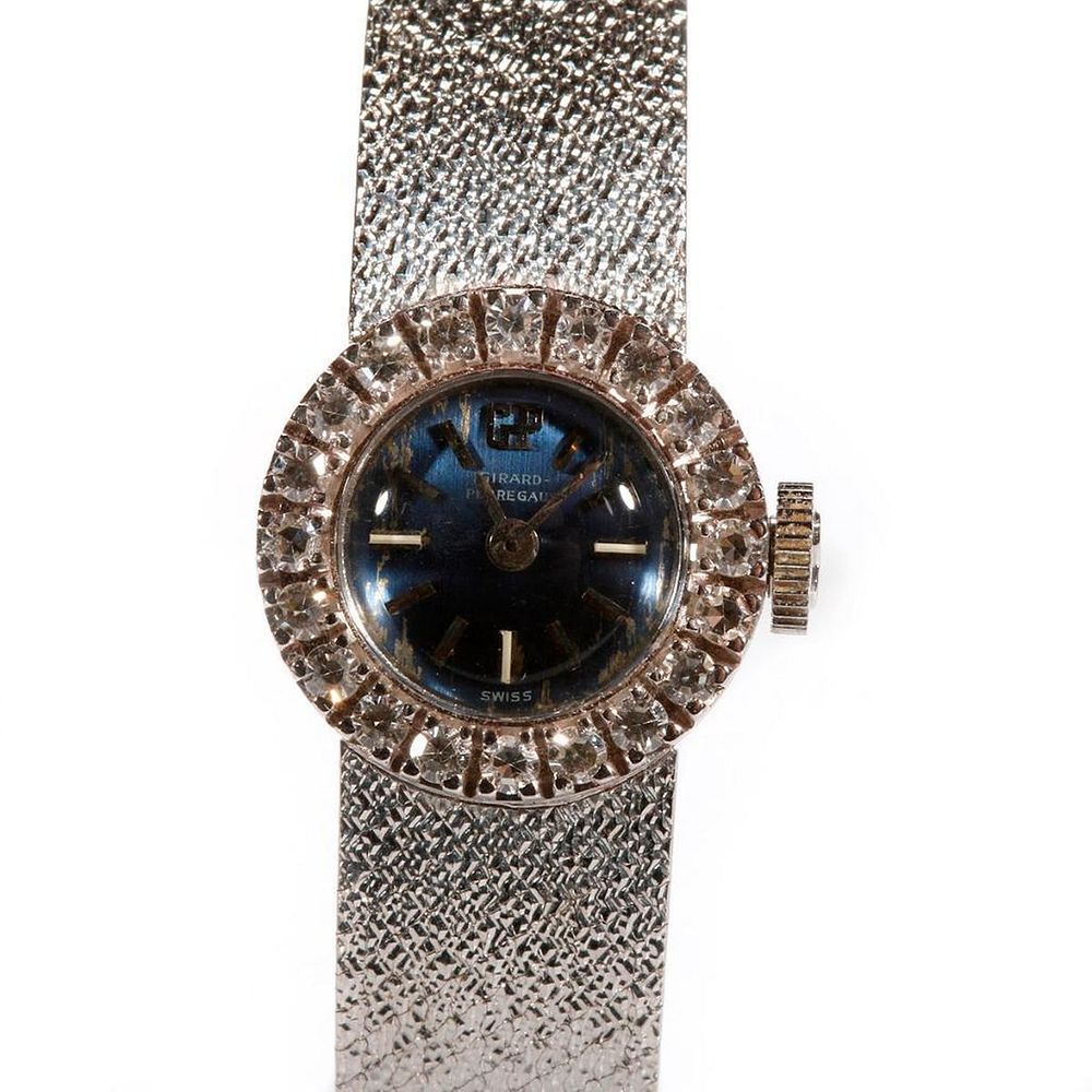 Appraisal: Girard-Perregaux k white diamond wristwatch ladies integral bracelet single-cut diamonds