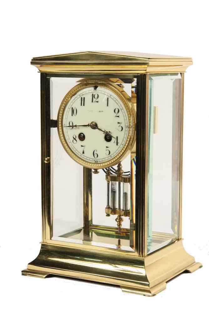 Appraisal: FRENCH CRYSTAL REGULATOR CLOCK - Brass Empire Cased Crystal Regulator