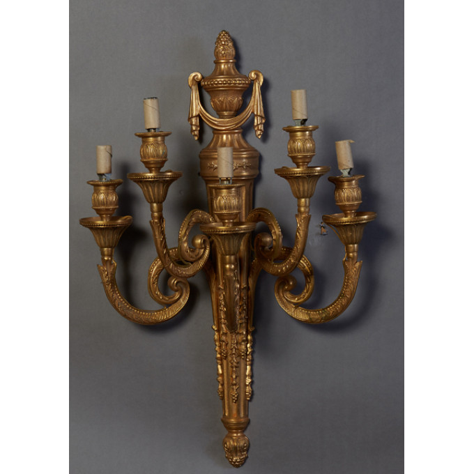 Appraisal: Large Louis XVI Style Five Light Gilt Bronze Sconce early