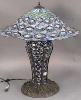 Appraisal: Tiffany style leaded table lamp with lighted base late th