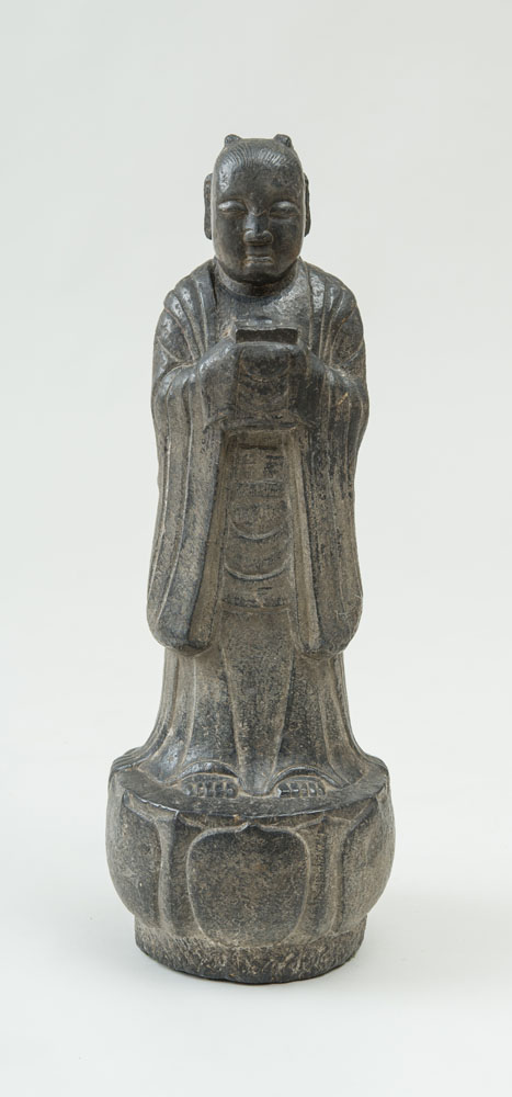 Appraisal: CHINESE TANG STYLE CARVED STONE FIGURE OF AN ACOLYTE x