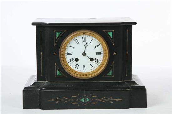 Appraisal: MANTLE CLOCK Black slate Art Deco clock with green accents