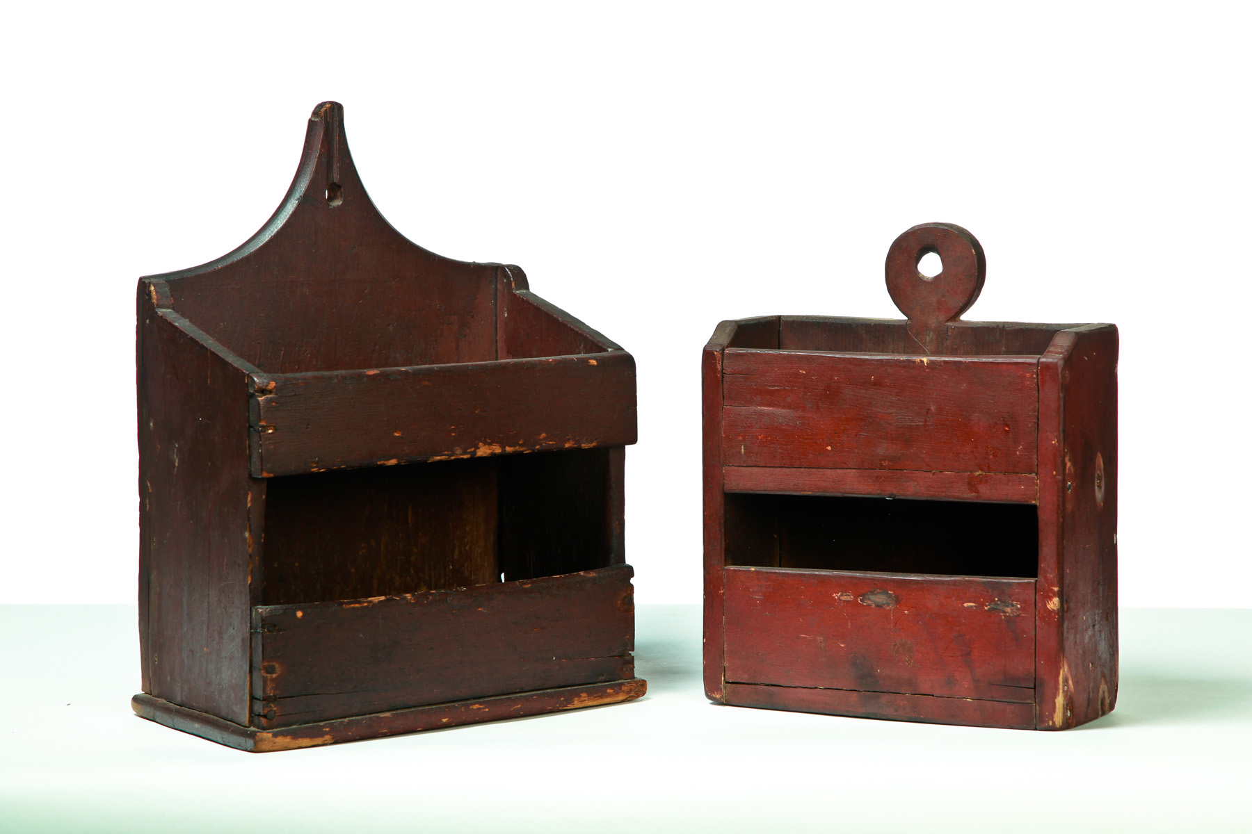 Appraisal: TWO AMERICAN HANGING WALL BOXES Nineteenth century pine Each with