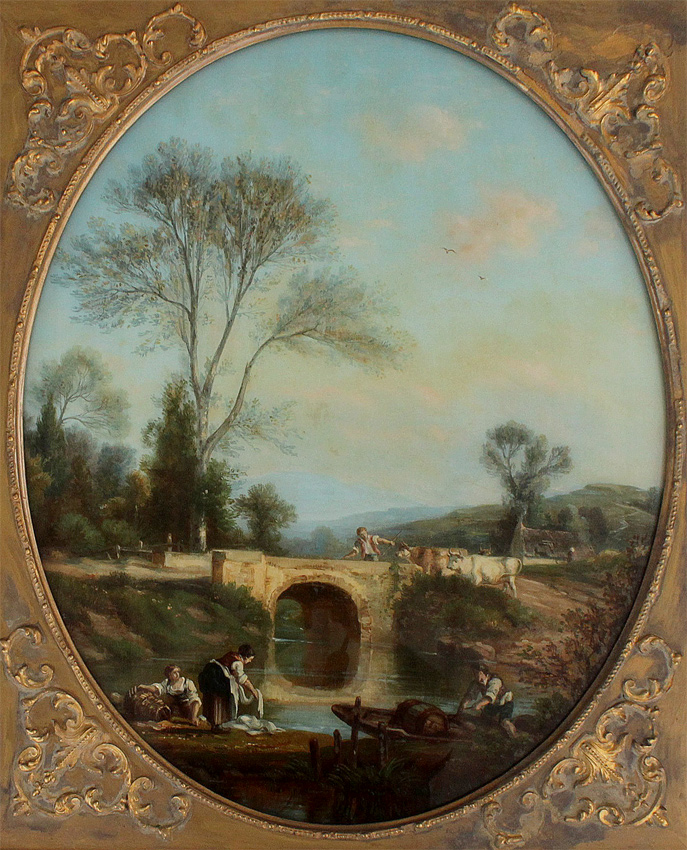 Appraisal: EXCEPTIONAL OLD MASTER STYLE REVERSE PAINTING ON GLASS Oval Convex