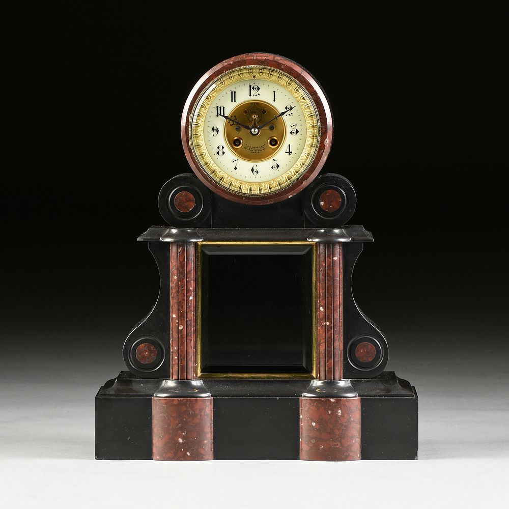 Appraisal: A NAPOLEON III POLISHED ROUGE GRIOTTE AND BLACK MARBLE PENDULE