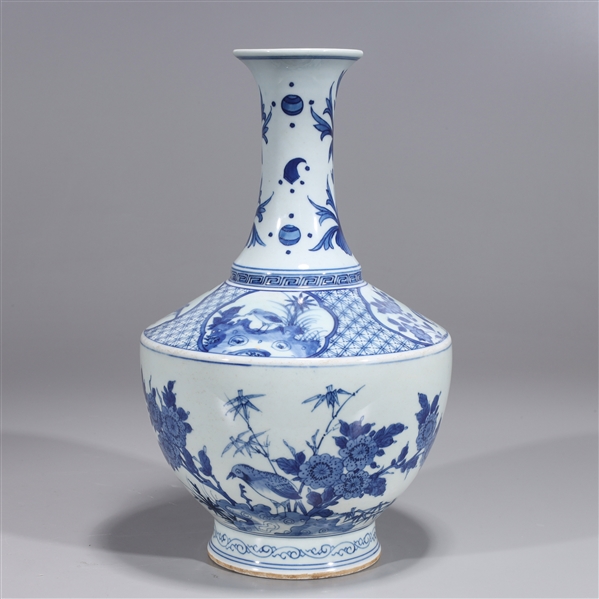 Appraisal: Chine blue and white porcelain vase with flowers trees and