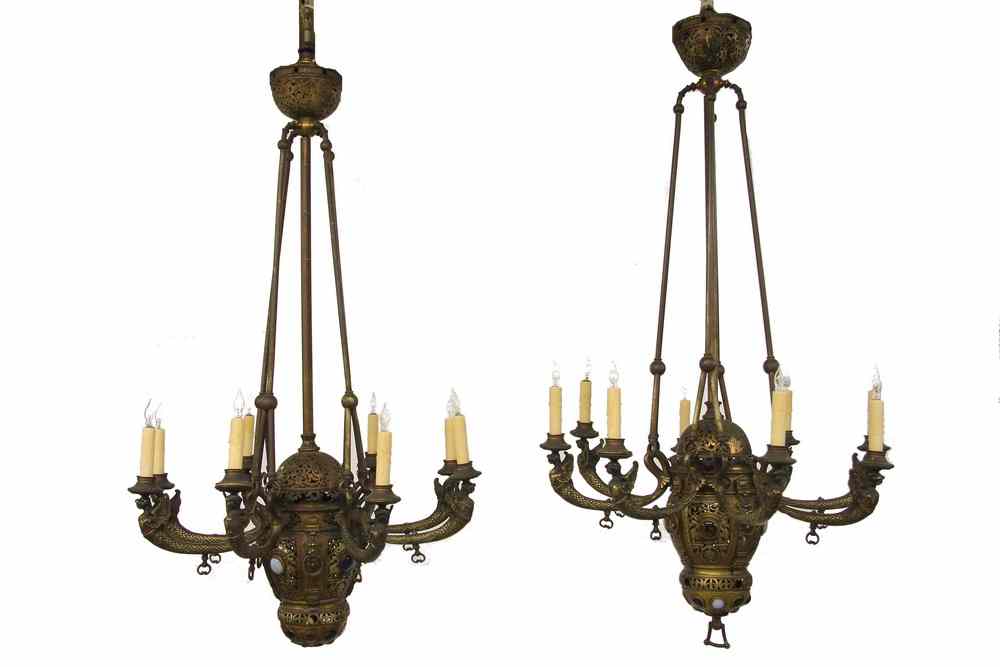 Appraisal: PAIR JEWELED BRONZE -ARM CHANDELIERS - Pair of Magnificent Opera