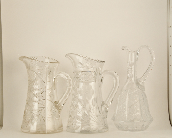 Appraisal: Pieces Glass Cut Glass Pitcher H Cut Glass Pitcher H