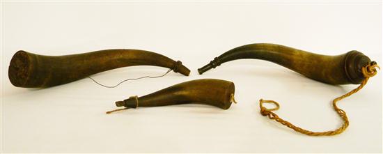 Appraisal: Three horn powder horns longest '' l Provenance Deaccessioned from