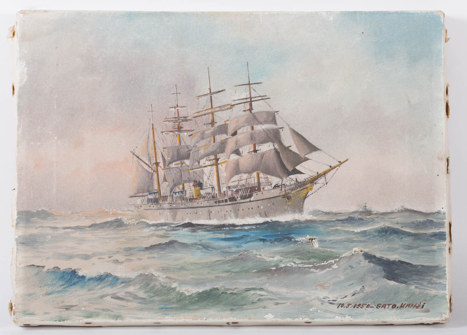 Appraisal: Oil on canvas painting of sailing ship Undernumber