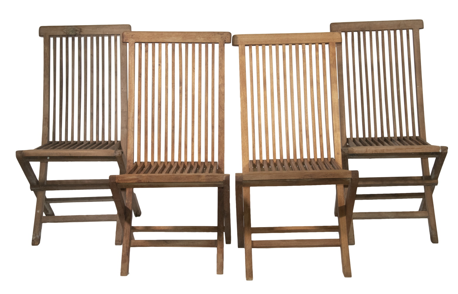 Appraisal: TEAK FOLDING CHAIRS Set of Vintage Indoor-Outdoor Chairs with vertical