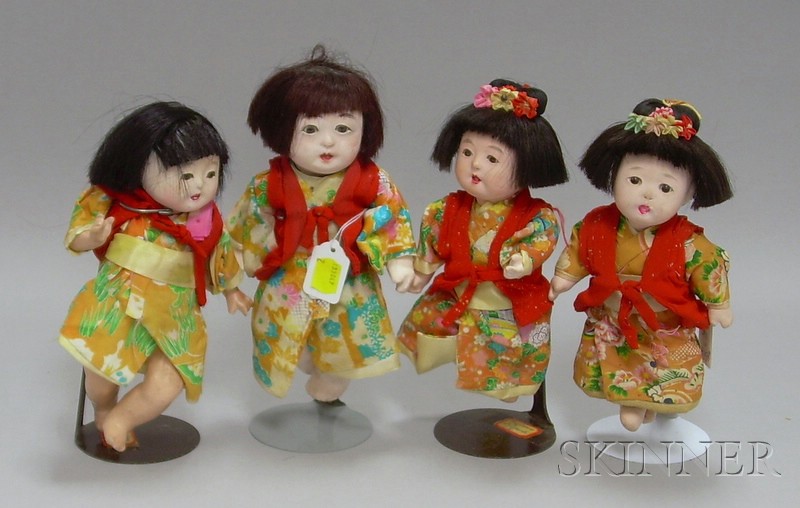 Appraisal: Four Gofun Quadruplet Asian Baby Dolls ht in