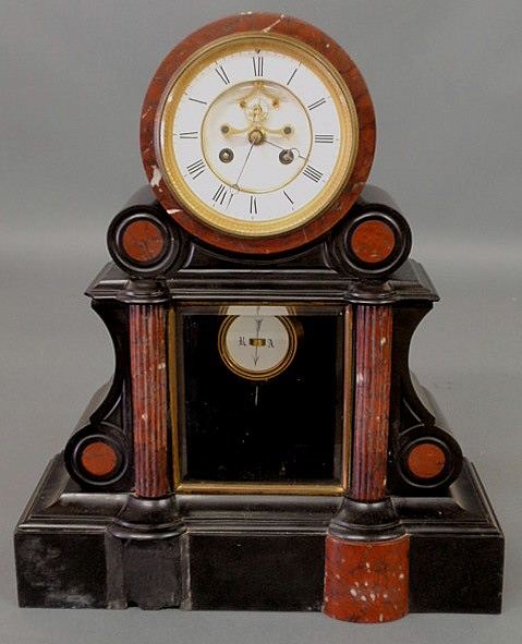 Appraisal: Black marble shelf clock with exposed escapement Medaille De Bronze