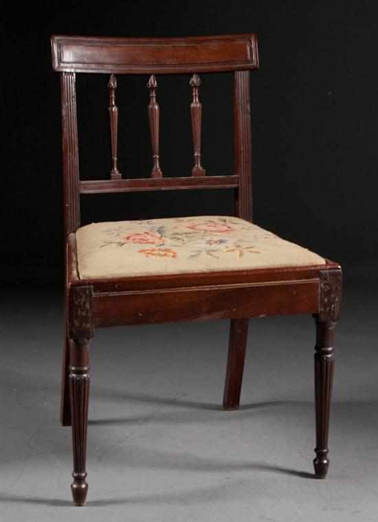 Appraisal: Regency carved mahogany needlepoint upholstered slip seat side chair circa