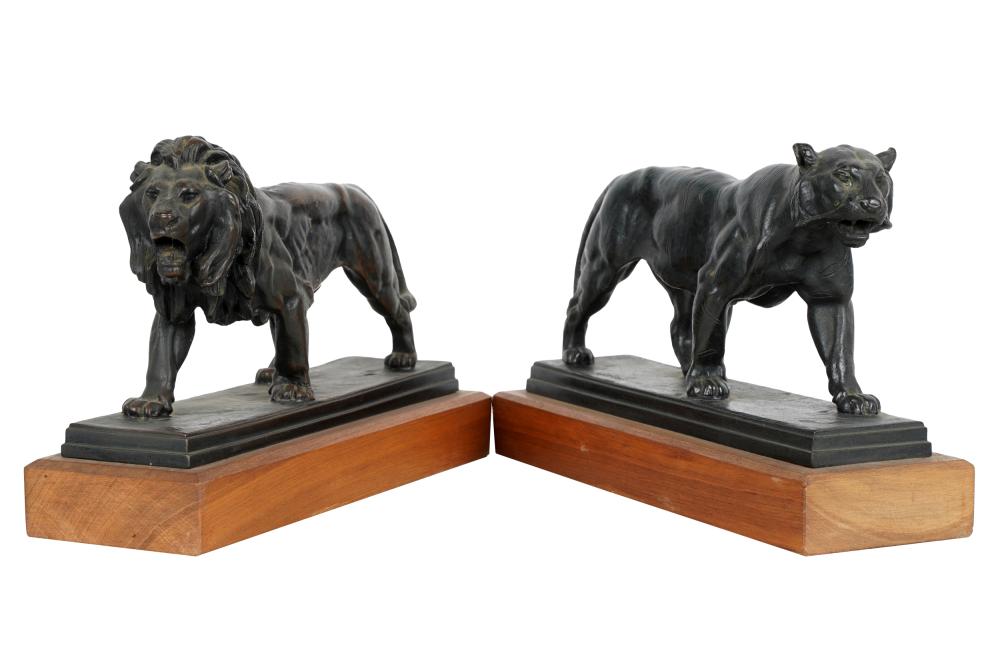 Appraisal: AFTER ANTOINE-LOUIS BARYE 'LION LIONESS'patinated bronze the lion signed Barye