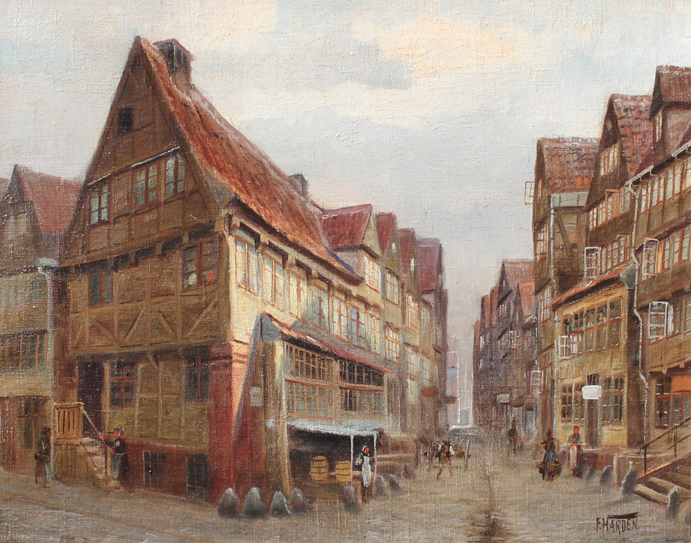 Appraisal: HARDEN Friedrich German - Hamburg Street Scene Oil Canvas ''