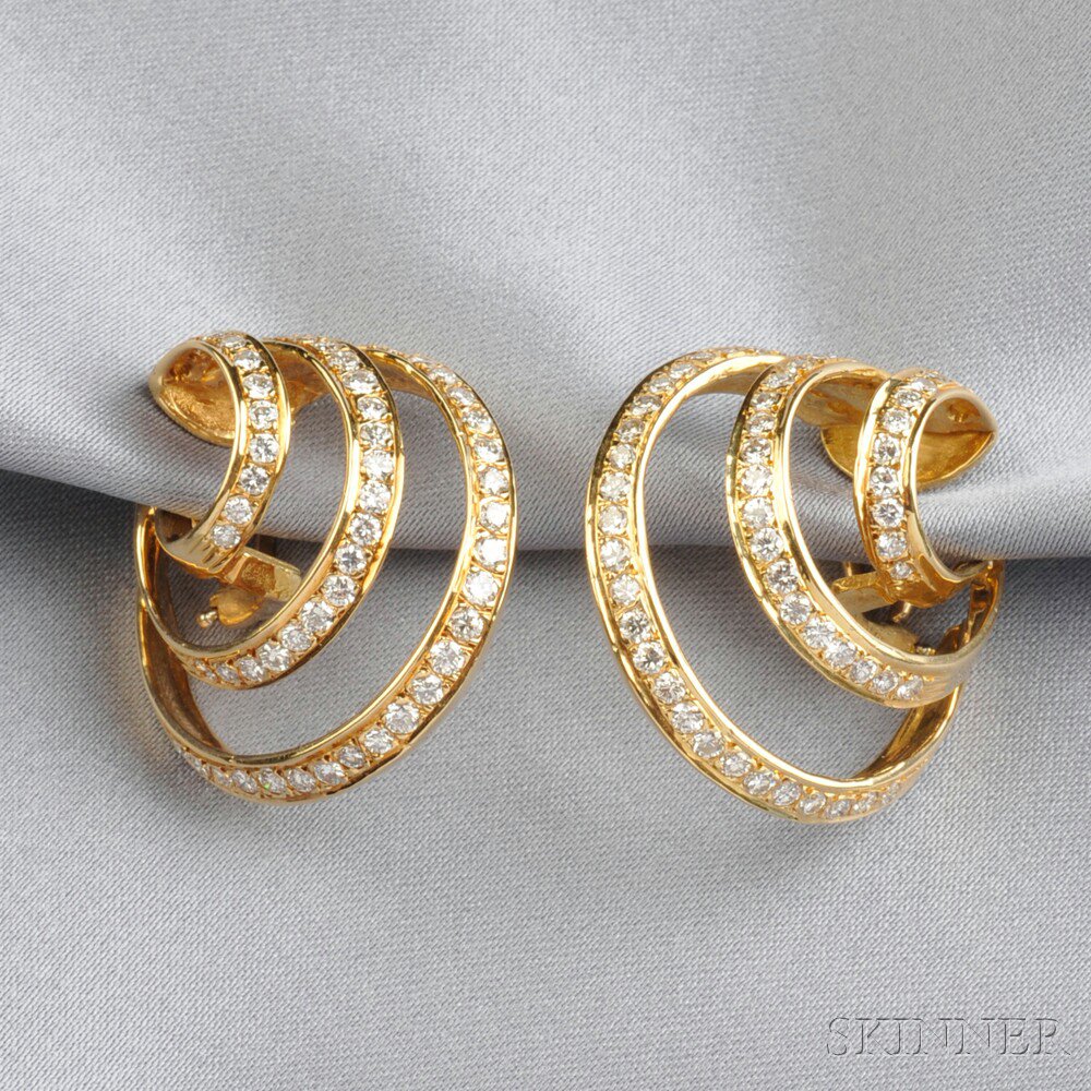 Appraisal: kt Gold and Diamond Hoop Earclips each triple hoop set