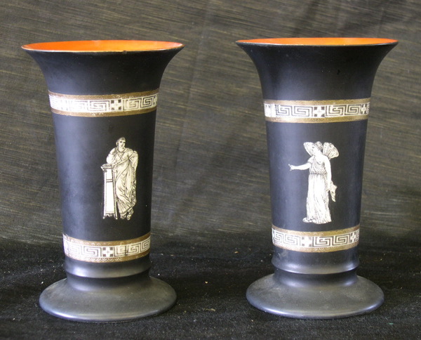 Appraisal: Attractive Pair of Royal Bayreuth Matte Black Ground Corinthian Ware