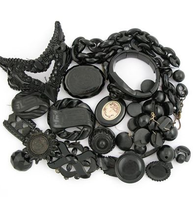 Appraisal: A collection of jet jewellery and other costume jewellery etc