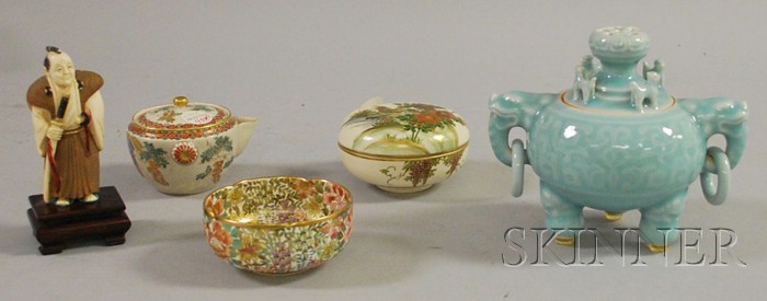 Appraisal: Five Assorted Asian Ceramic and Ivory Items a celadon glazed