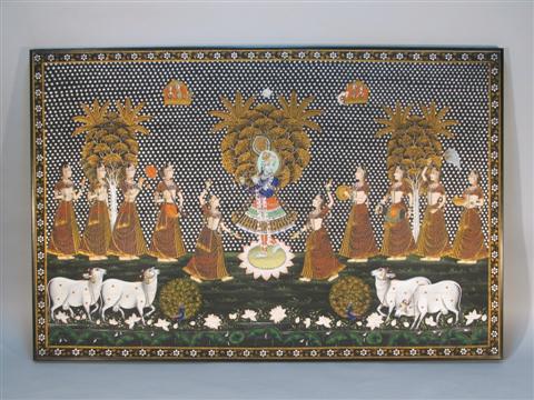 Appraisal: INDIAN PAINTED PICCHAVI The large red panel painted with a