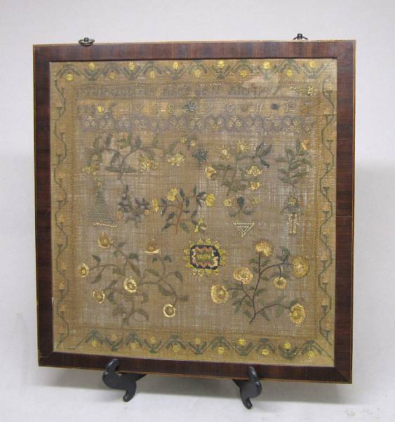 Appraisal: A French silk and linen sampler Marie Ollivier dated The