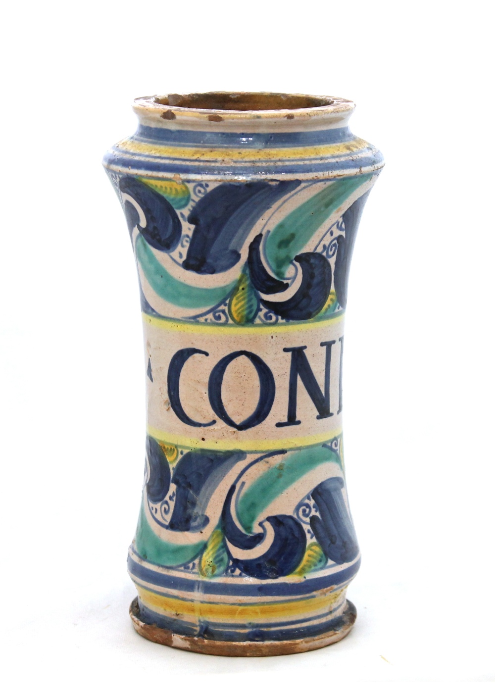 Appraisal: An Italian maiolica albarello probably Montelupo th century of slender